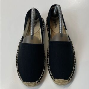 Soludos Black Canvas Espadrille Flats Slip On Jute Trim Casual Shoes Sz 9